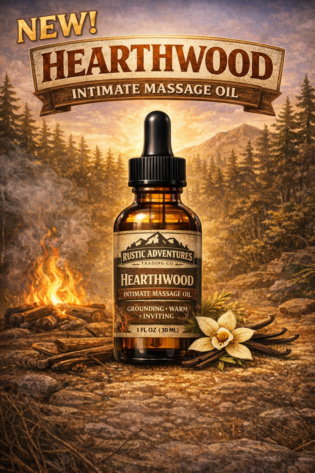 Hearthwood Massage Oil – Natural Sandalwood & Vanilla (1 fl oz)